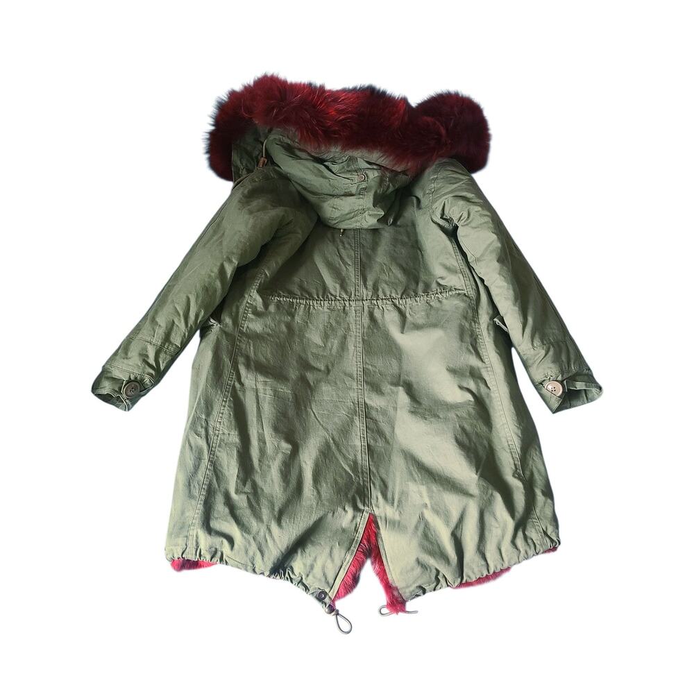 Crude x PSL Green Parka Jacket Red Rabbit Fur Size Small - Picture 4 of 7